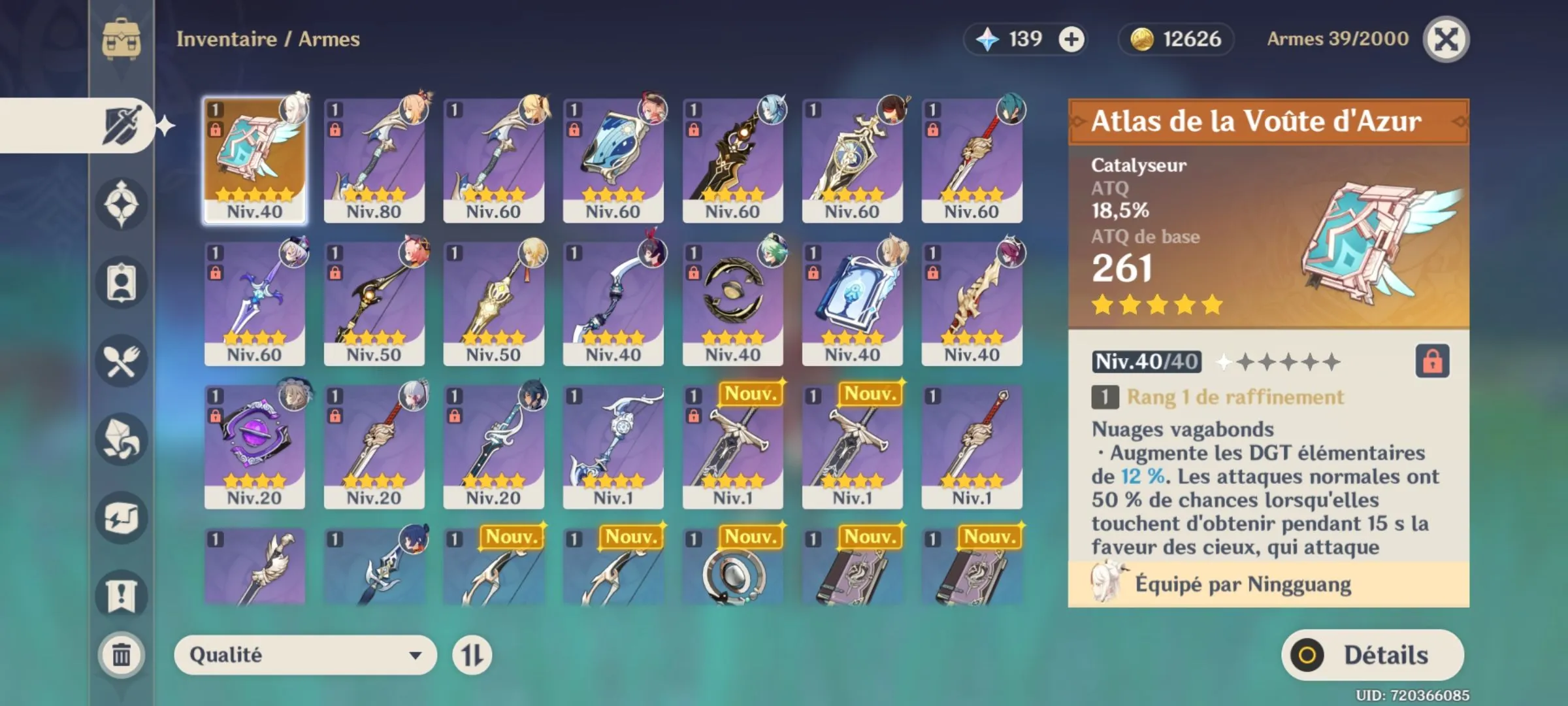 Compte Genshin Impact EU AR59 - Complet Avec Personnages Et Armes - Vente De Compte