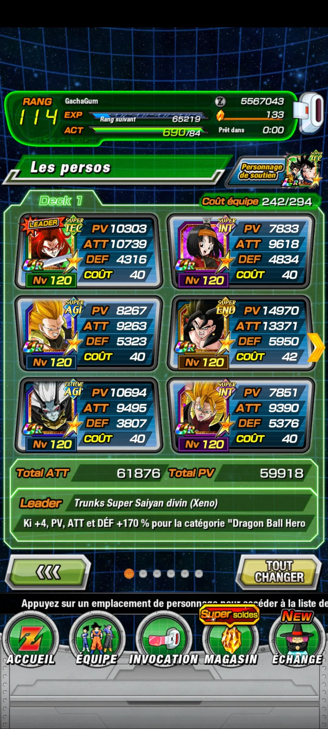 COMPTE dokkan battle global, lvl 420, 36 LR, 258 UR
